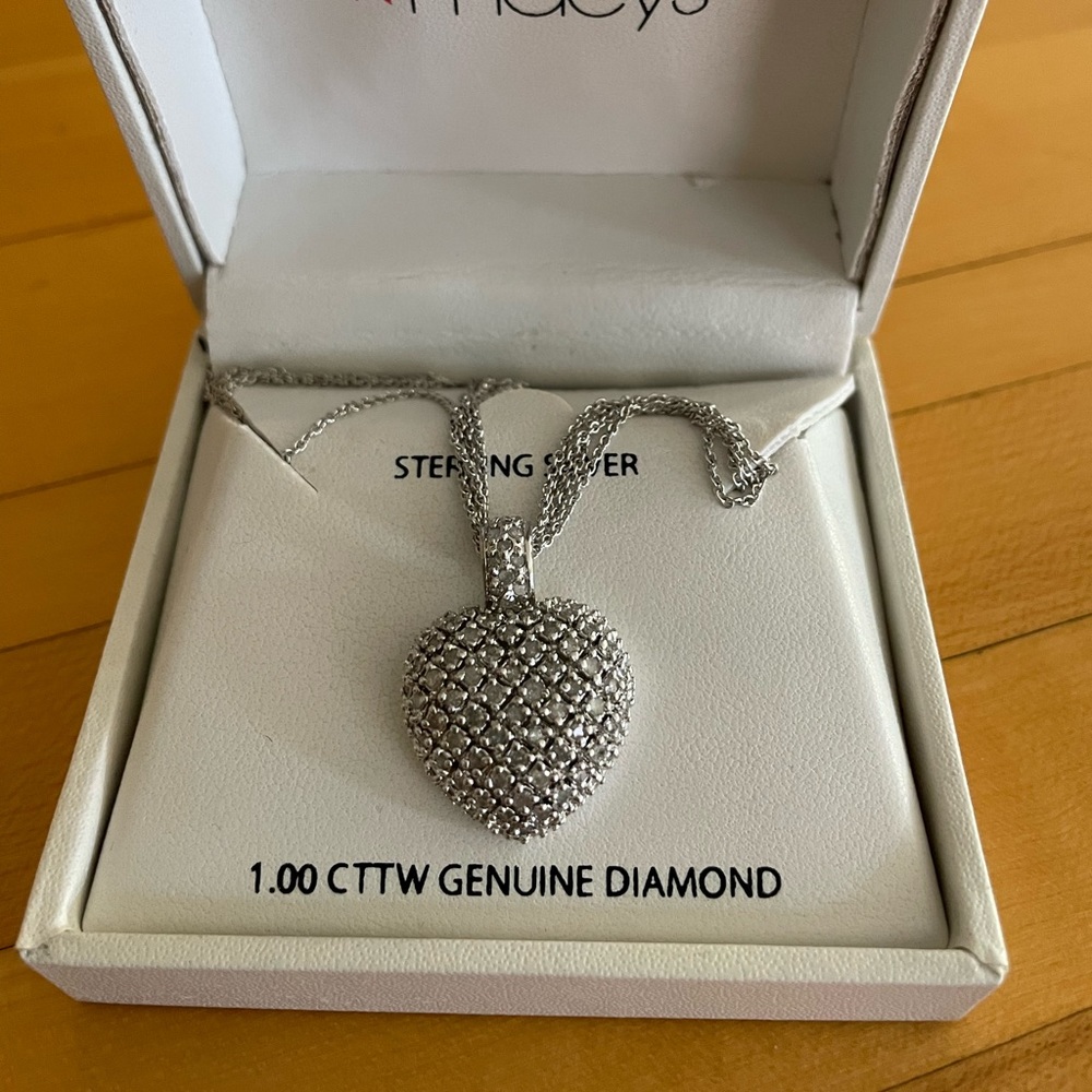 Sterling Silver 1.00CTTW GENUINE Diamond Heart Necklace
